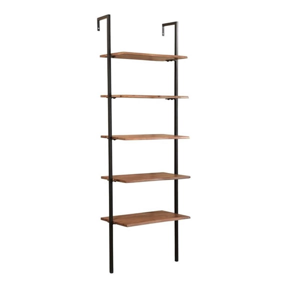 Pemberly Row Live Edge Wall Mounted Solid Wood Bookshelf in Brown/Black