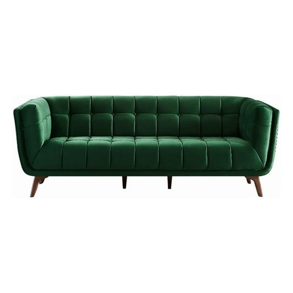 Pemberly Row Living Room Rectangular Tufted Back Velvet Sofa - Dark Green