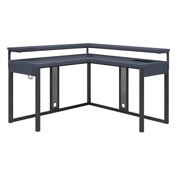 Pemberly Row Loadout L-Shape Gaming Desk in Black Steel Metal