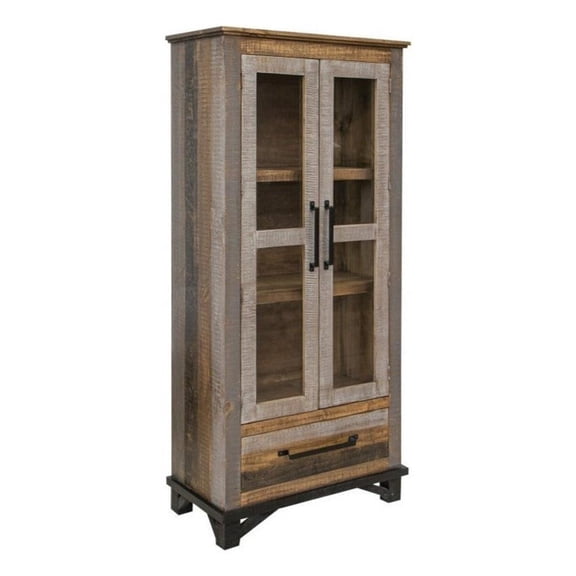 Pemberly Row Loft Solid Wood Bookcase Cabinet in Multi-Color