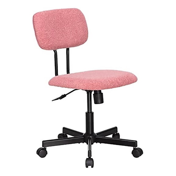 Pemberly Row Low Back Velvet Fabric Armless Home Office Computer Chair in Pink