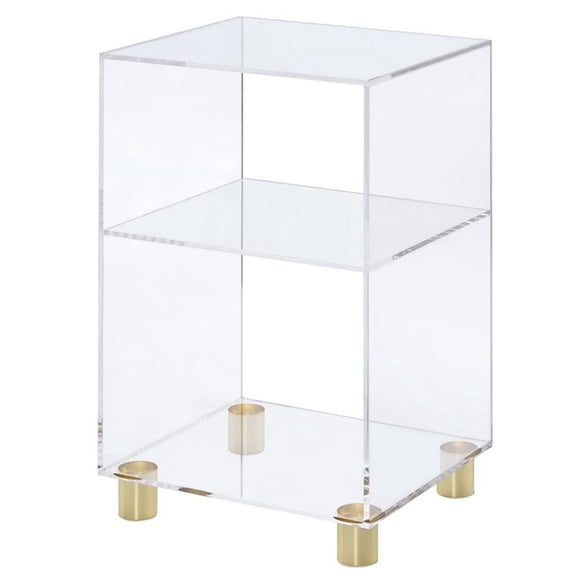 Pemberly Row Lucite and Acrylic End Table w/ 4 Gold Legs in Clear