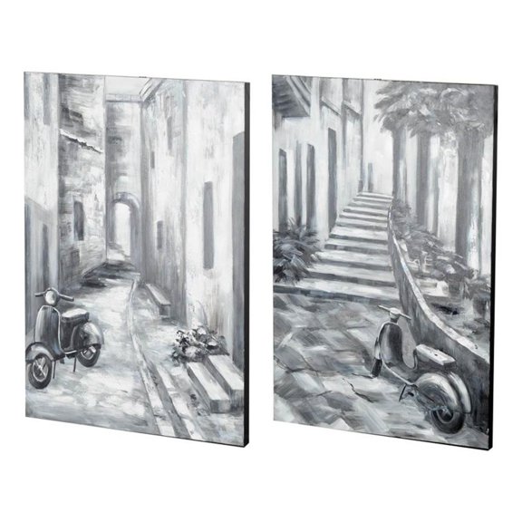 Pemberly Row MLanes Diptych Italian Laneway On Canvas Oil Painting in Gray