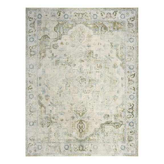 Pemberly Row Machine Washable 7' x 9' Fabric Blue Green Area Rug
