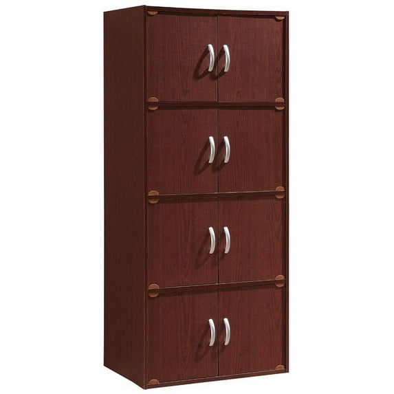 Pemberly Row Mahogany 4 Shelf 8 Door Multi-Purpose Bookcase