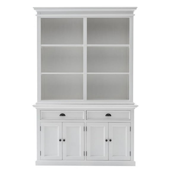 Pemberly Row Mahogany Wood Buffet Hutch Unit with 6 Shelves in White