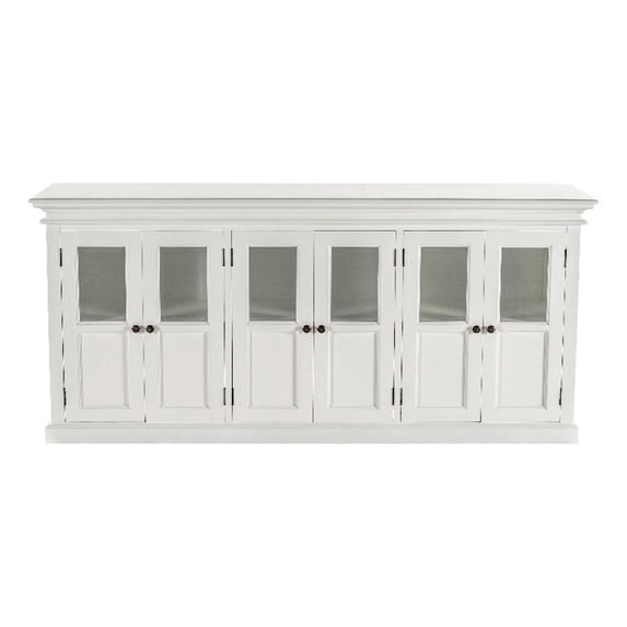 Pemberly Row Mahogany Wood Buffet with 6 Glass Doors in White