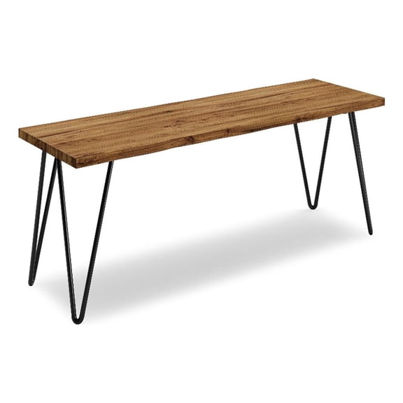 Pemberly Row Mango Wood Bench with Hairpin Metal Legs in Natural Finish