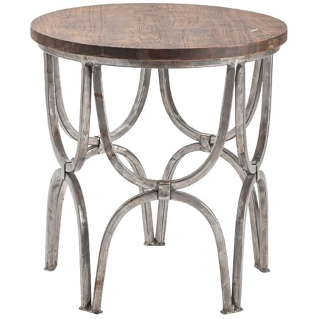 Pemberly Row Mango Wood and Steel Round End Table Brown Wood