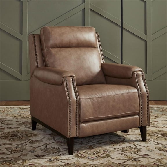Pemberly Row Manual Pushback Recliner Chair in York Sand Leather
