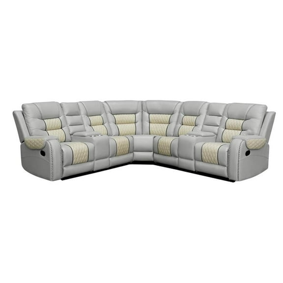 Pemberly Row Manual Recliner Sectional Sofa Set PU Leather L-Shaped Couch Beige