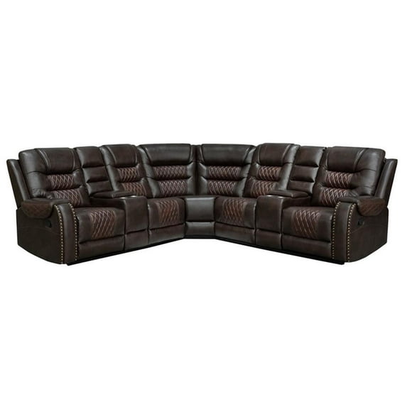 Pemberley Row PU Leather Brown L-Shaped Recliner Sectional Sofa Durable Unassembled