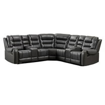 Pemberly Row Manual Recliner Sectional Sofa Set PU Leather L-Shaped Couch Gray