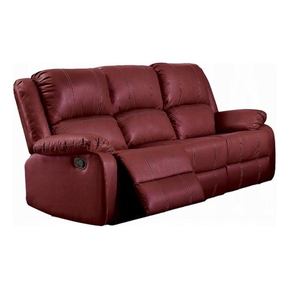 Pemberly Row Manual Recliner Sofa 3 Seater Plush Red Faux Leather