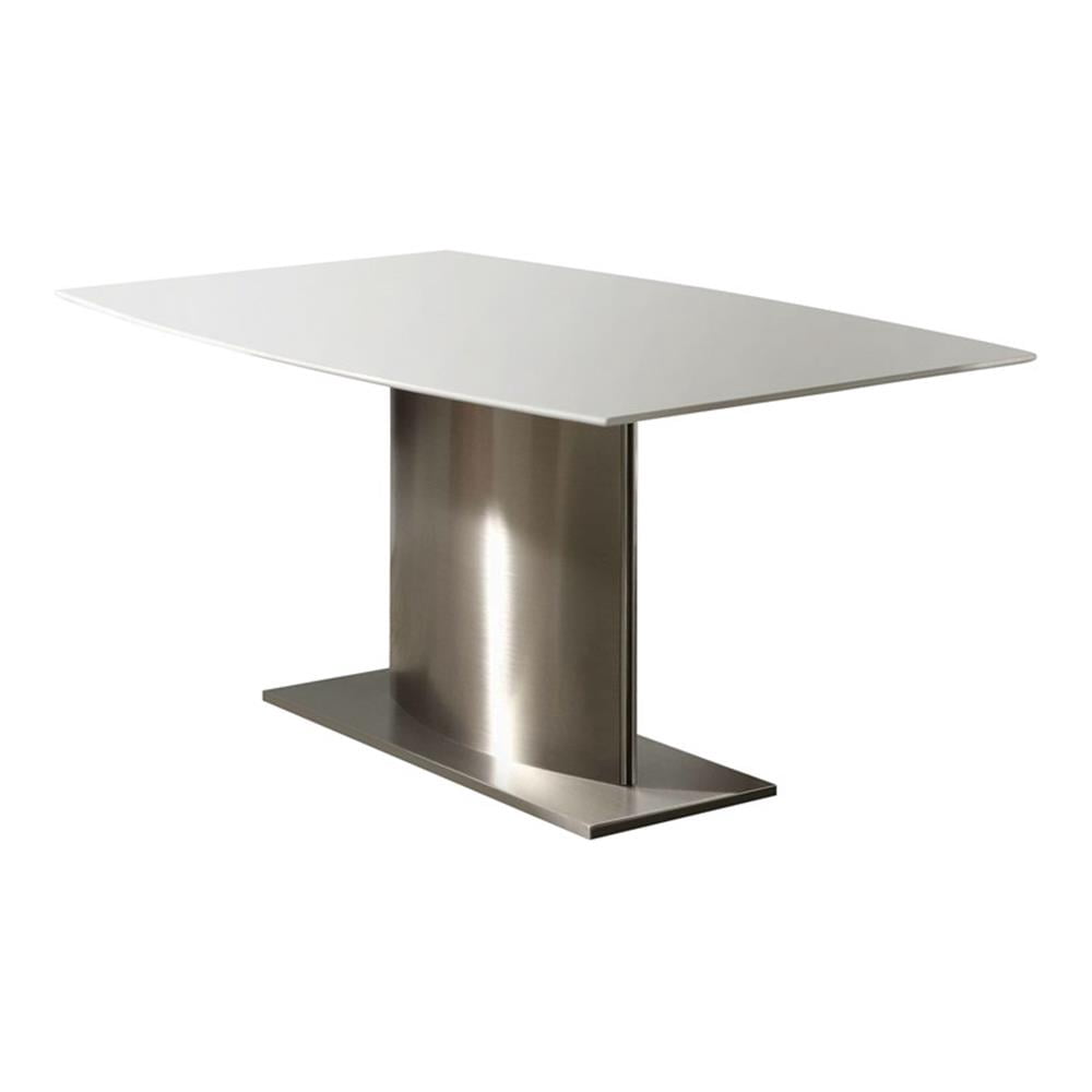 Pemberly Row Marble Top Dining Table with Stainless Steel Base in White ...