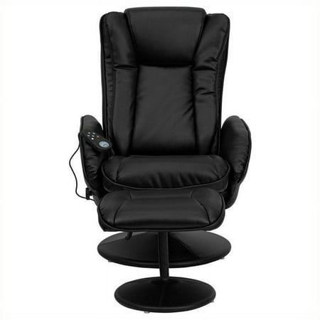 Pemberly Row Massaging Black Recliner and Ottoman with Wrapped Base