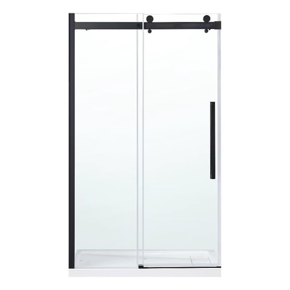 Pemberly Row Matte Black Shower Kit Base and Door 32" x 48" x 81"