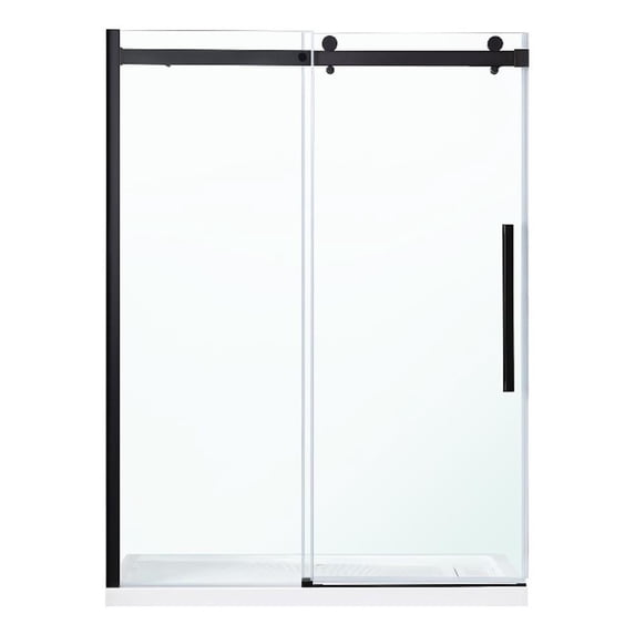 Pemberly Row Matte Black Shower Kit Base and Door 32" x 60" x 81"