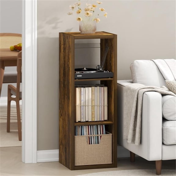 Pemberly Row Media Storage Organizer 3-Cube Engineered Wood Amber Pine