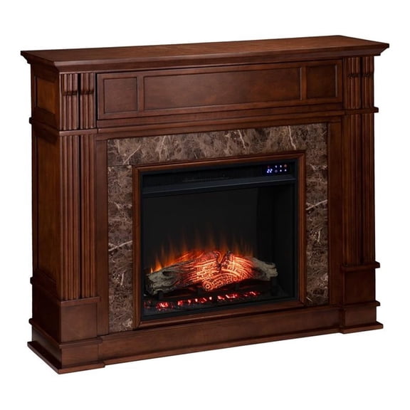 Pemberly Row Media Touch Screen Electric Fireplace in Whiskey Maple