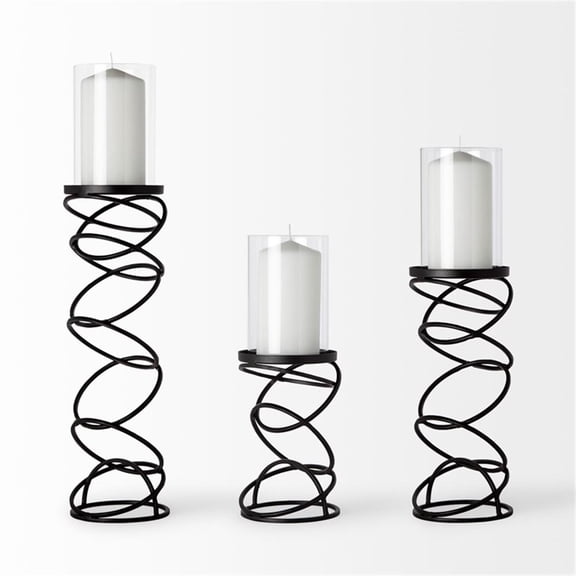 Pemberly Row Medium Black Metal Stacked Ring Table Candle Holder