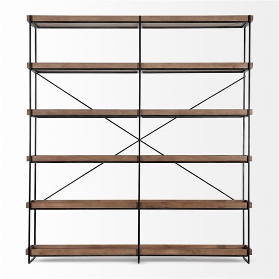 Pemberly Row Medium Brown Wood And Iron Five Tray Shelf Shelving Unit