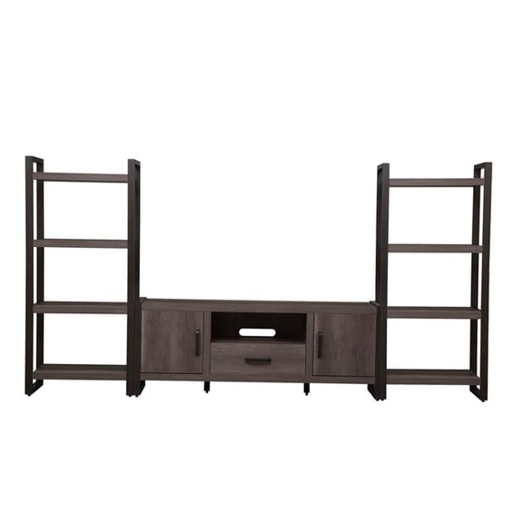 Pemberly Row Medium Gray Entertainment Center with Piers Floating Shelf