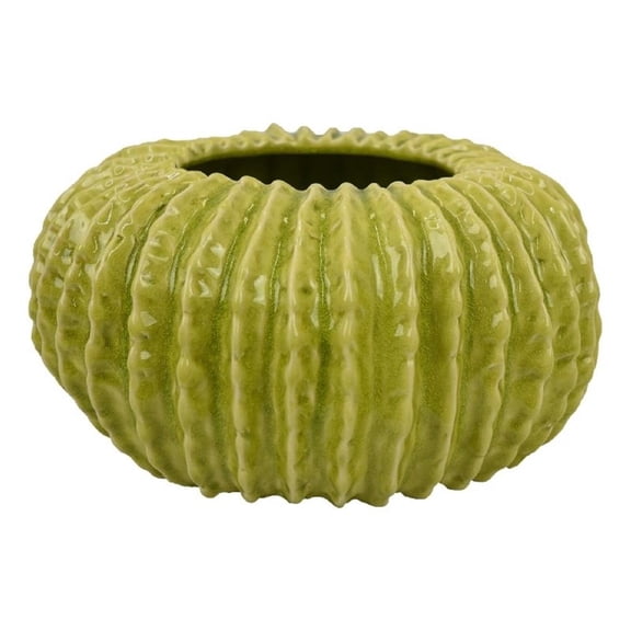 Pemberly Row Melon Shape Decorative Planter in Ribbed Green Ceramic