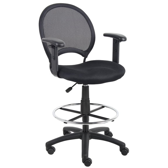 Pemberly Row Mesh Fabric Drafting Chair with Adjustable Arms in Black