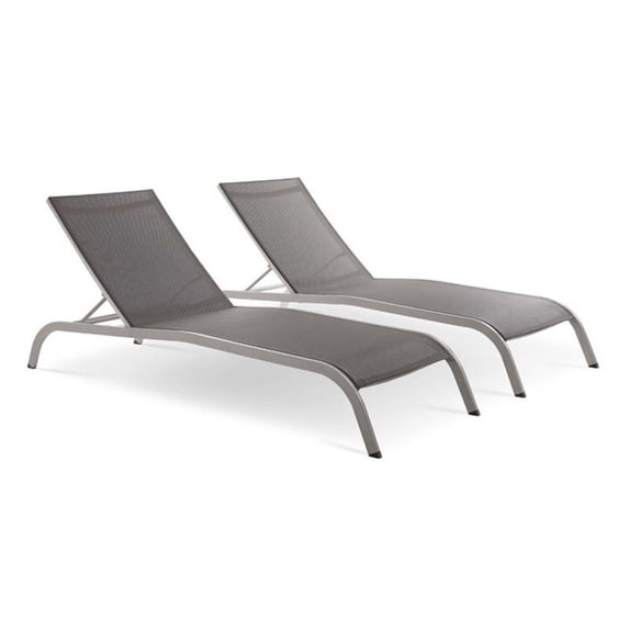 Pemberly Row Mesh Patio Chaise Lounge in Gray (Set of 2)