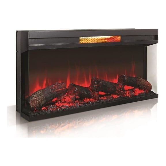 Pemberly Row Metal 36" Panoramic Log Fireplace Insert in Black