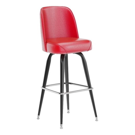 Pemberly Row Metal Bar Stool with Swivel Bucket Seat and Footrest in Red