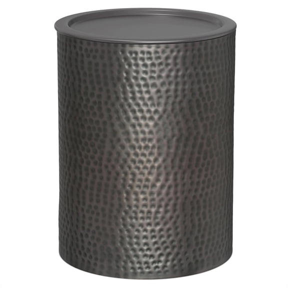 Pemberly Row Metal Cylinder Accent Table in Hammered Antique Copper 16 in