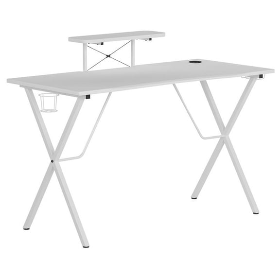 Pemberly Row Metal & Engineered Wood Gaming Desk with Monitor Stand in White