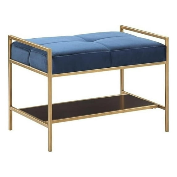 Pemberly Row Metal Fabric Upholstered Stool Navy Blue and Gold