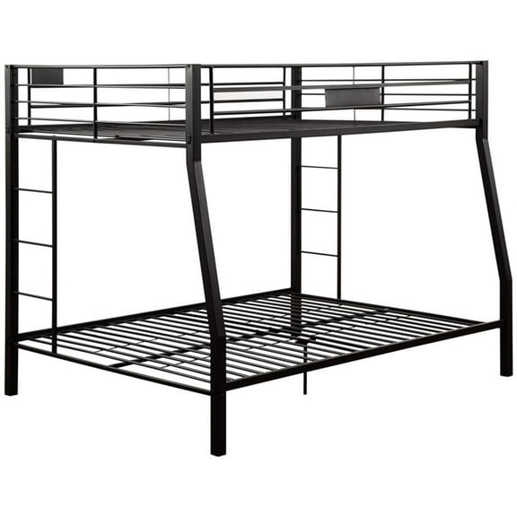 Pemberly Row Metal Frame Full XL over Queen Bunk Bed with Ladder in Sandy Black