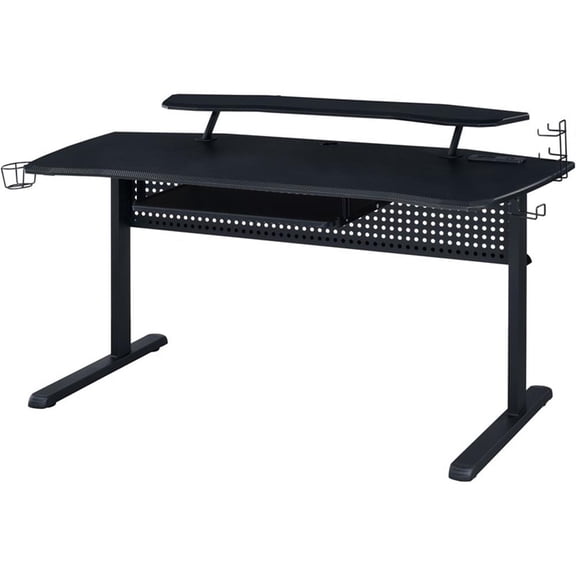 Pemberly Row Metal Frame Gaming Table with USB Port and LED Light in Black