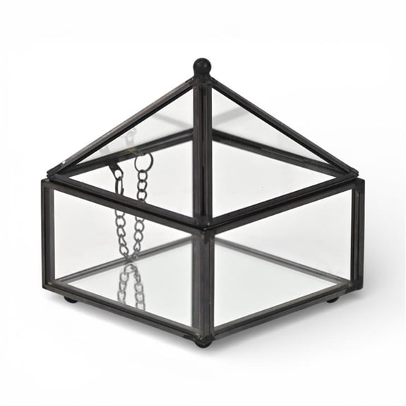 Pemberly Row Metal Framed Glass Pyramid Decorative Box in Black