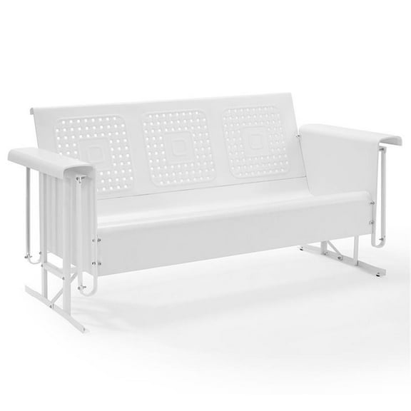 Pemberly Row Metal Gliding Patio Sofa w/ Rocking Mechanism in White