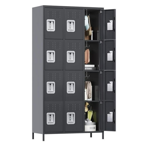 Pemberly Row Metal Locker with 12 Door for School and Employee Dark Gray