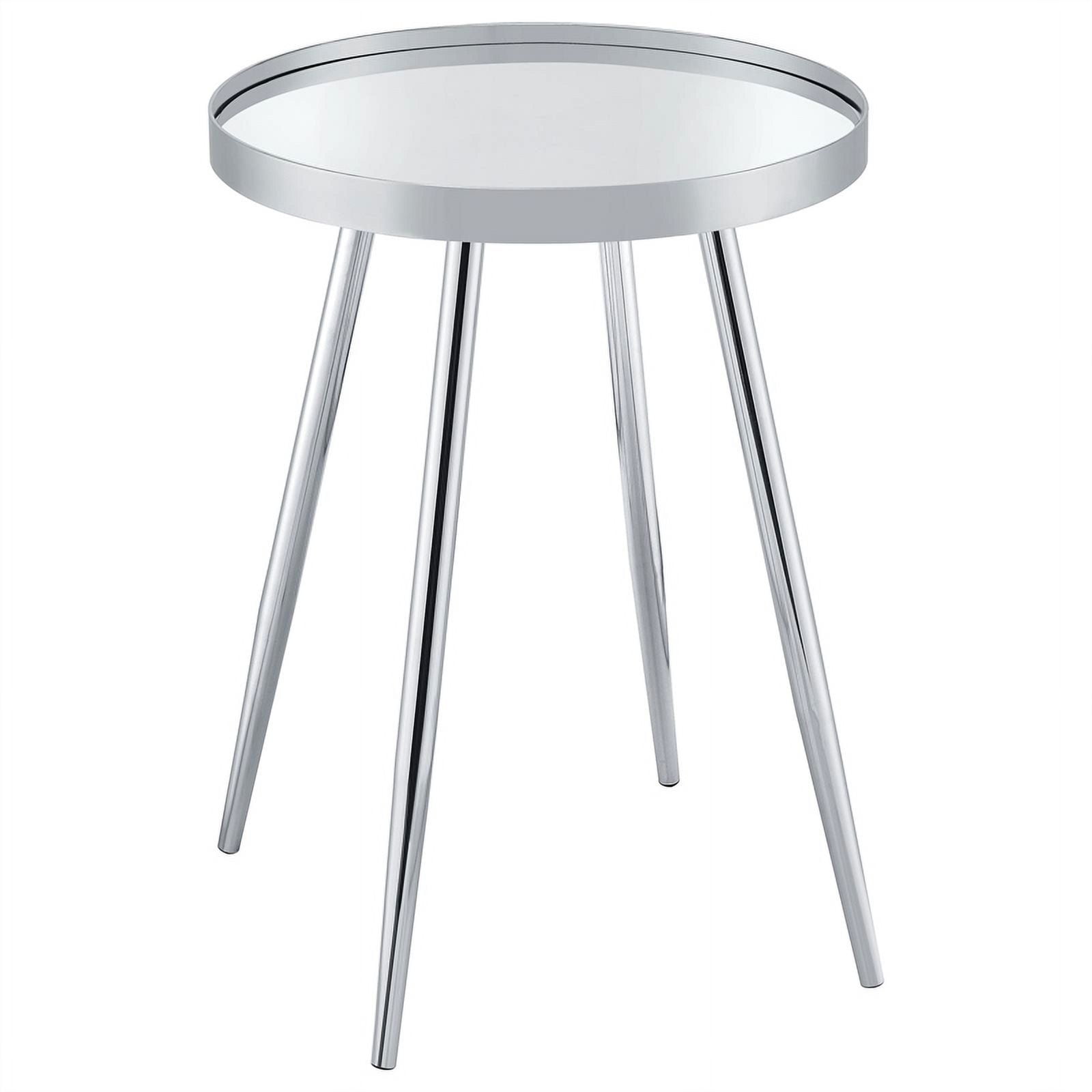 Pemberly Row Metal Modern Round Mirror Top End Table in Chrome