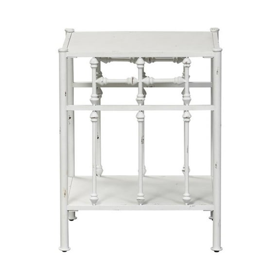 Pemberly Row Metal Open Night Stand in Antique White with Spindle Design
