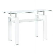 Pemberly Row Metal Rectangular Glass Top Sofa Table With Shelf White
