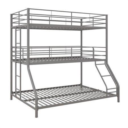 Pemberly Row Metal Triple Bunk Bed Bed for Kids Twin/Twin/Full in Silver