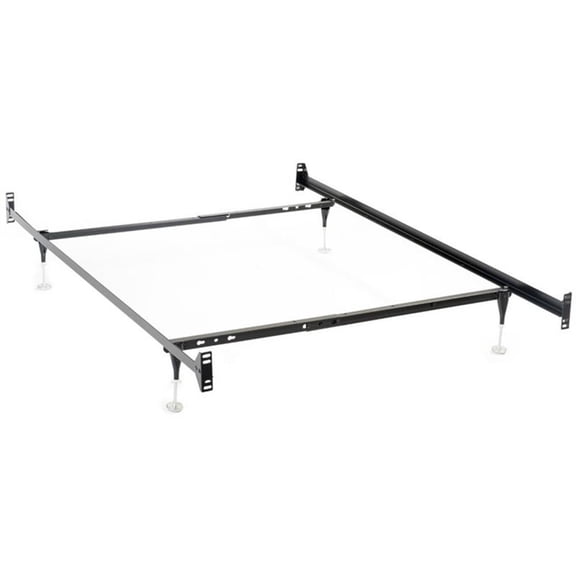 Pemberly Row Metal Twin Full Bed Frame with Adjustable Glides in Black