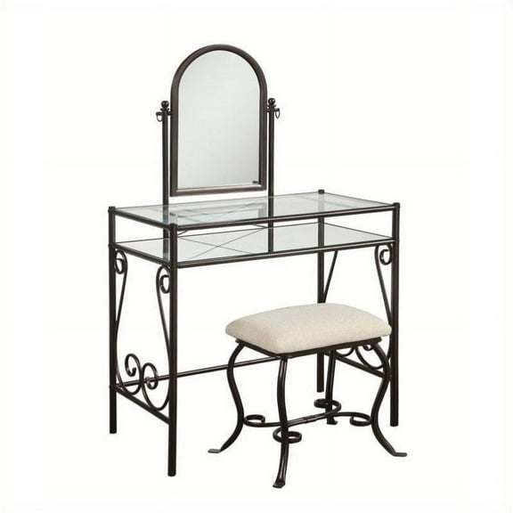 Pemberly Row Metal Vanity Set in Linen