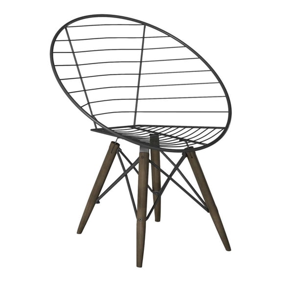 Pemberly Row Metal Wire Arm Chair with Tapering Wood Legs in Brown