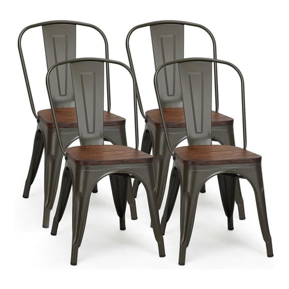 Pemberly Row Metal and Elm Dining Side Chair in Brown Finish (Set of 4)