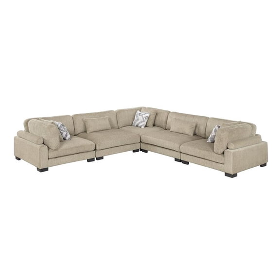 Pemberly Row Microfiber 5-Piece Modular Sectional with Pillows 300 lbs in Brown