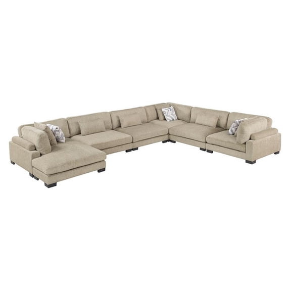 Pemberly Row Microfiber 6-Piece Modular Sectional with Chaise 300 lbs in Brown